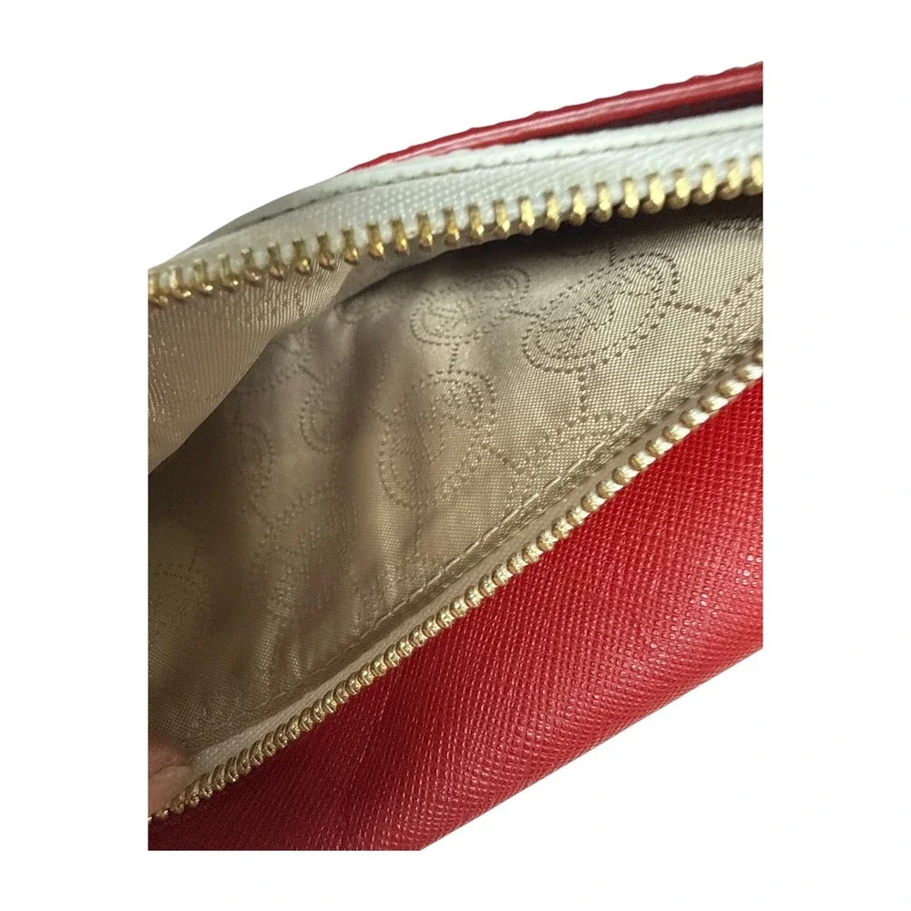 Michael Kors Red Saffiano Leather Striped Envelope Wallet Gold Hardware